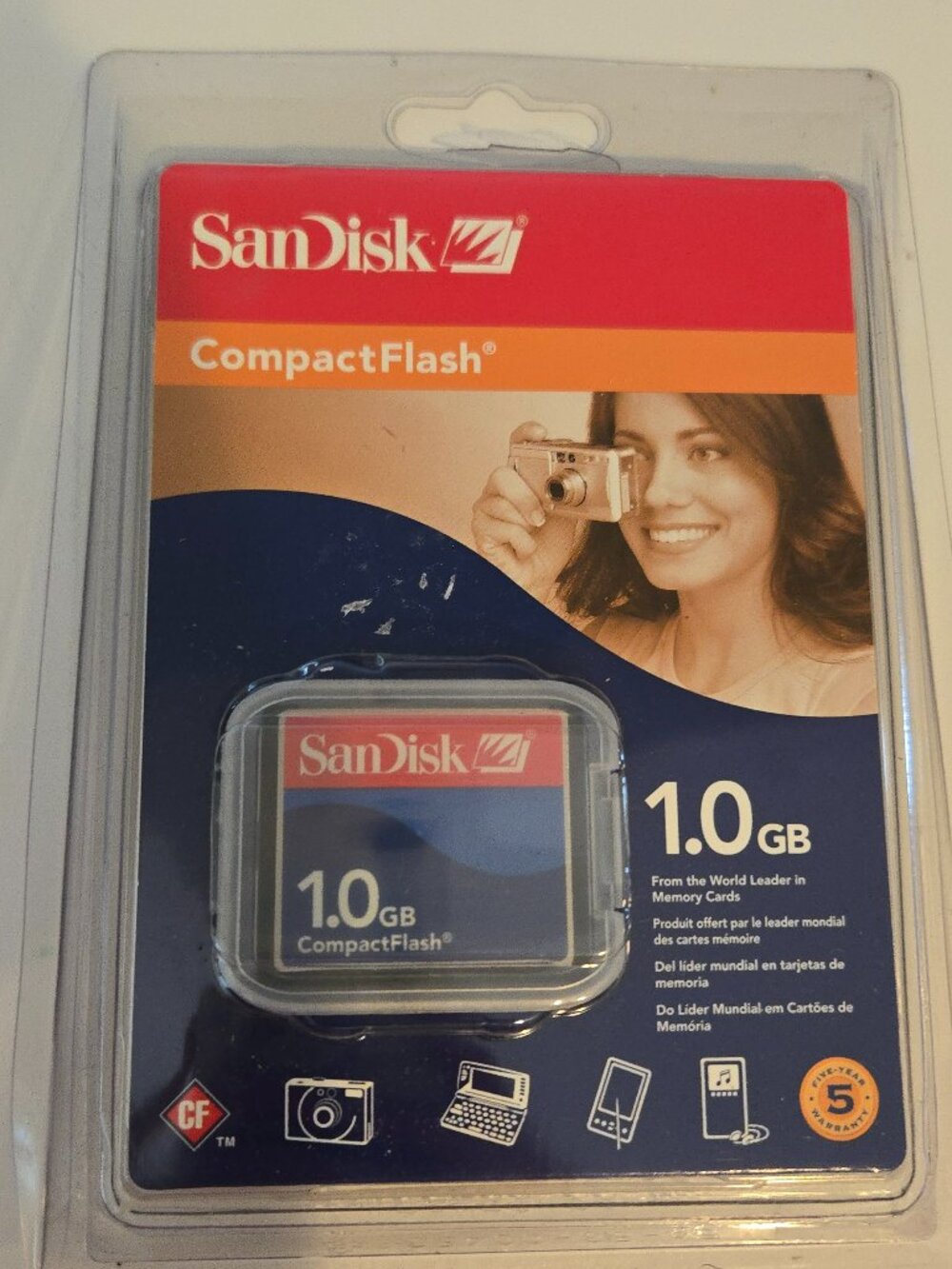 New SanDisk 1.0GB CompactFlash Type I Memory Card - Vintage Factory Sealed Blist